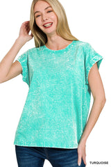 Crinkle Washed Round Neck Rolled Sleeve Tee