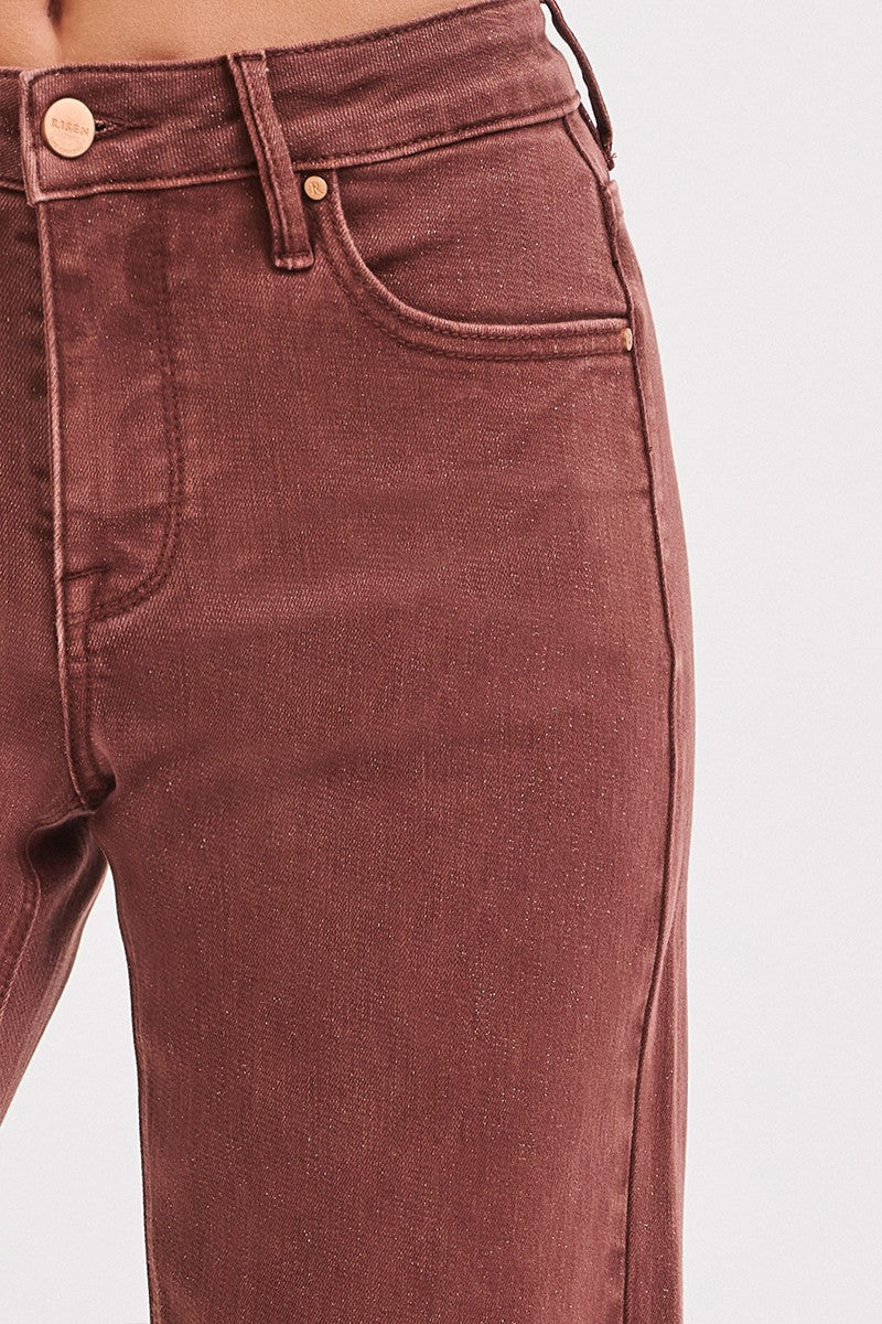 Peyton's Chocolate Metallic Mid Rise Wide Leg Pants