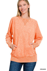 Snow Washed French Terry Pullover With Pockets