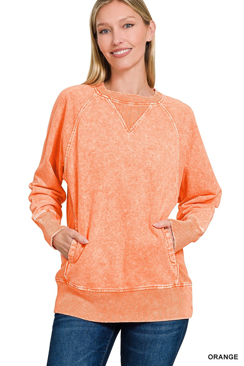 Snow Washed French Terry Pullover With Pockets