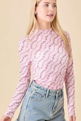 Light Pink Floral Mesh Top
