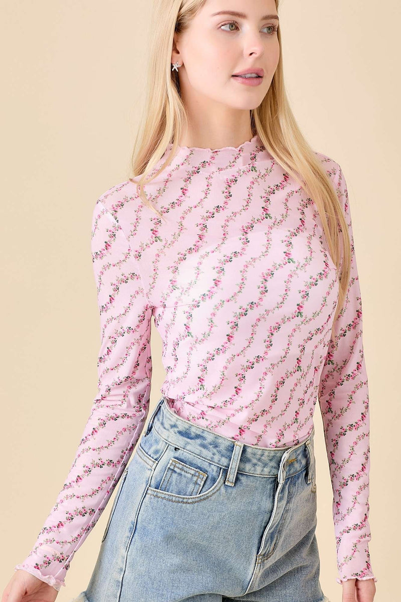 Light Pink Floral Mesh Top