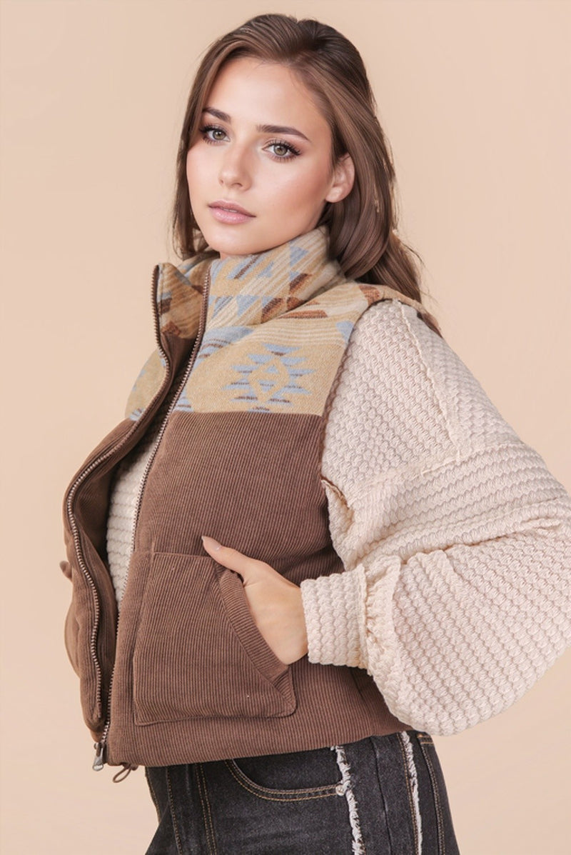 Brown Aztec Textured Vest