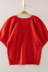 Red Puff Short Sleeve Cardigan