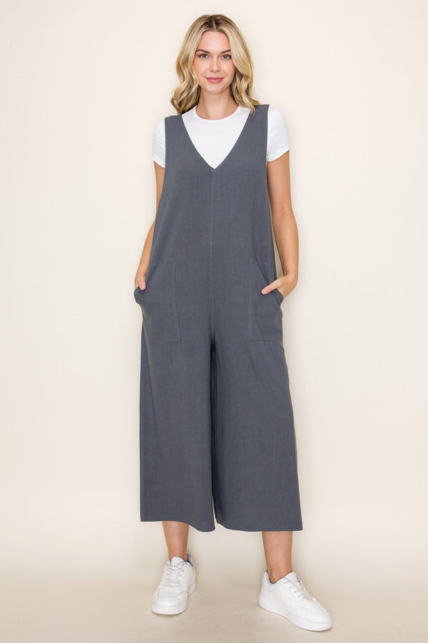 V-Neck Sleeveless Jumpsuit w/ Pocket