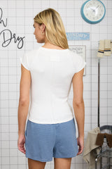 White Raglan Exposed Seam Short Sleeve Top
