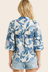Floral Collared Button Down Top