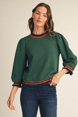 Hunter Green Ruffle Edge Detail Contrast Top