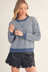 Blue V Stitch Stripe Sweater