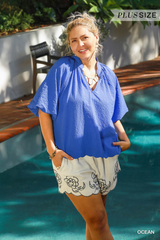 Curvy Bubble Sleeve Seersucker Top