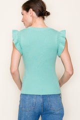 Mint Knit Flutter Sleeve Top