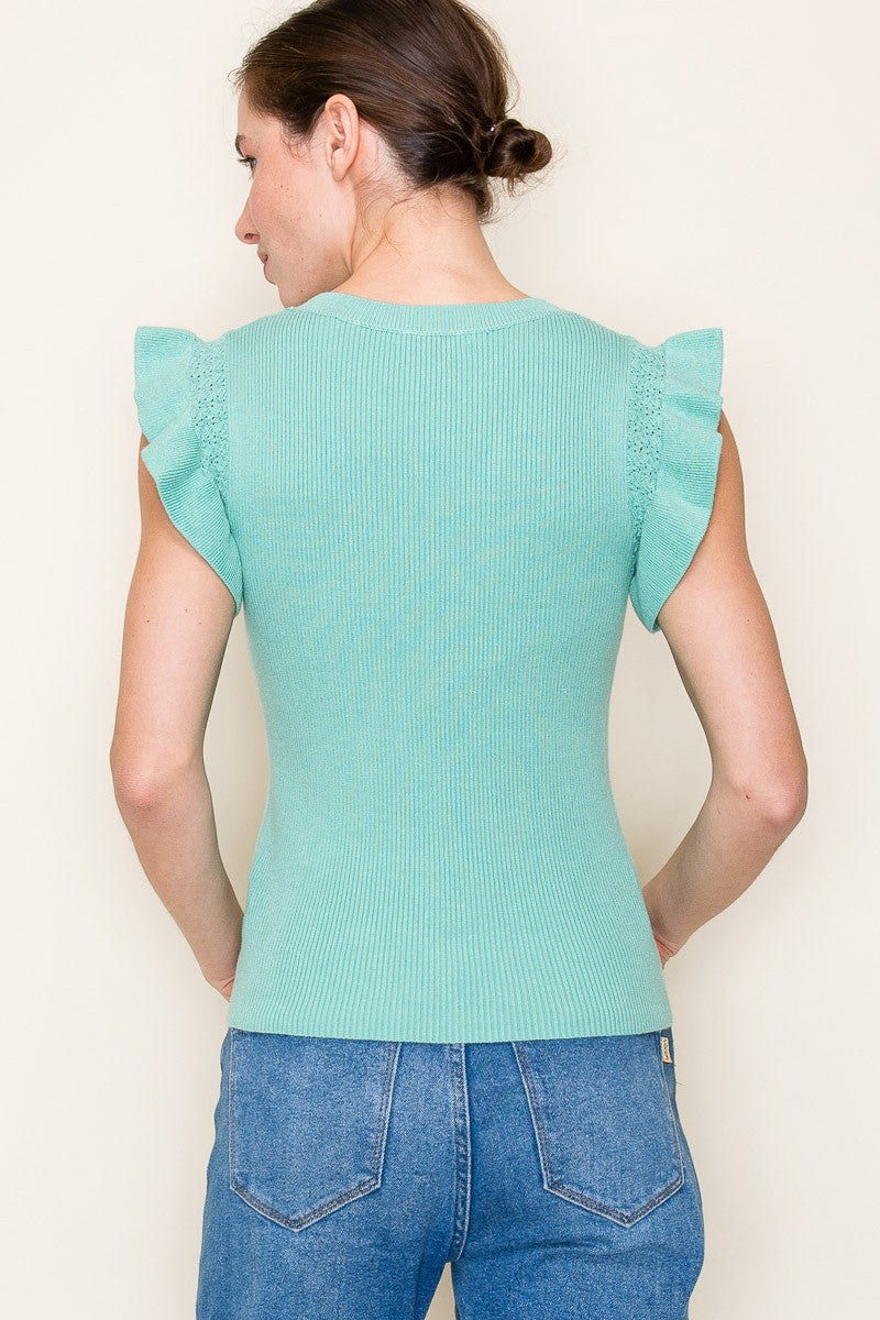 Mint Knit Flutter Sleeve Top