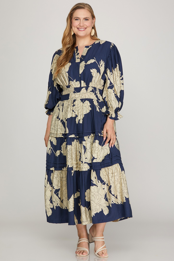 Curvy Navy Floral Midi Dress