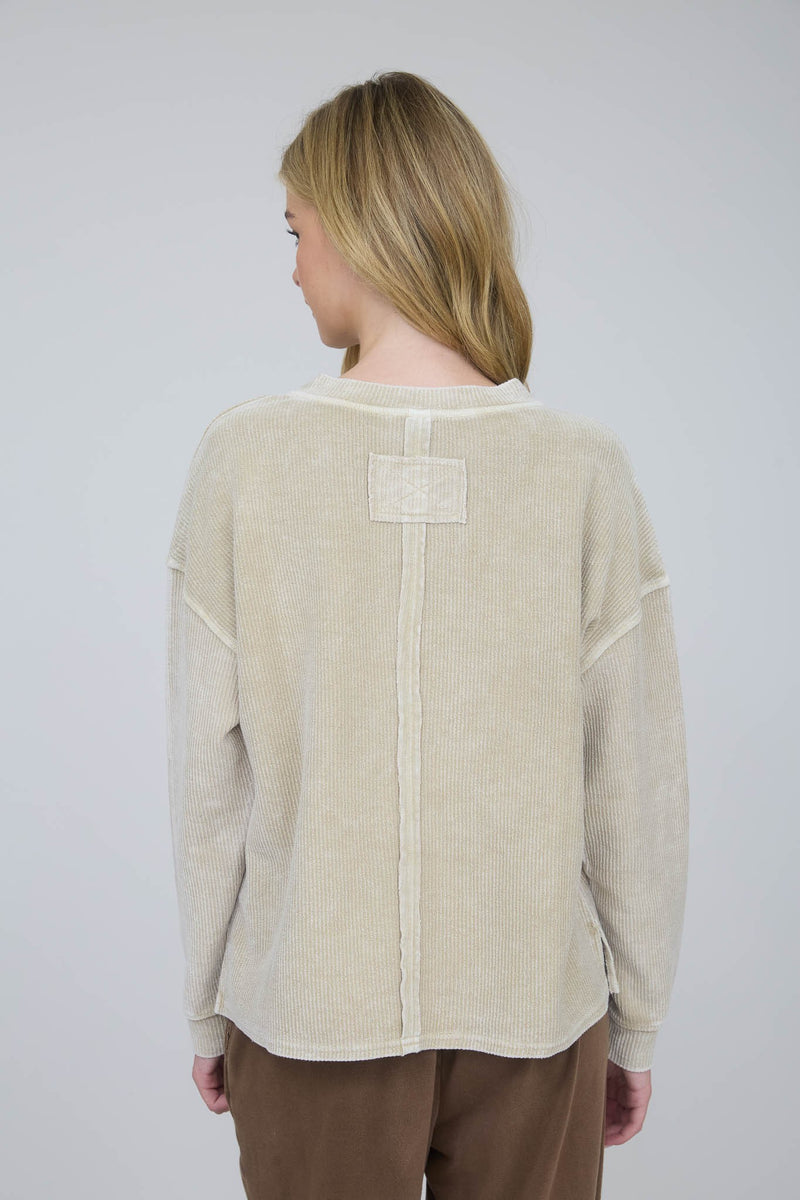 Textured Long Sleeve Top with Pocket