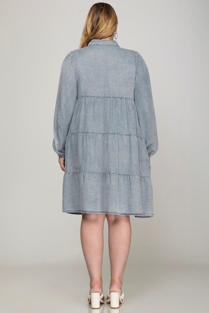 Curvy Denim Washed Long Sleeve Midi Dress Red Door Gifts & Boutique Curvy Denim Washed Long Sleeve Midi Dress Red Door Gifts & Boutique
