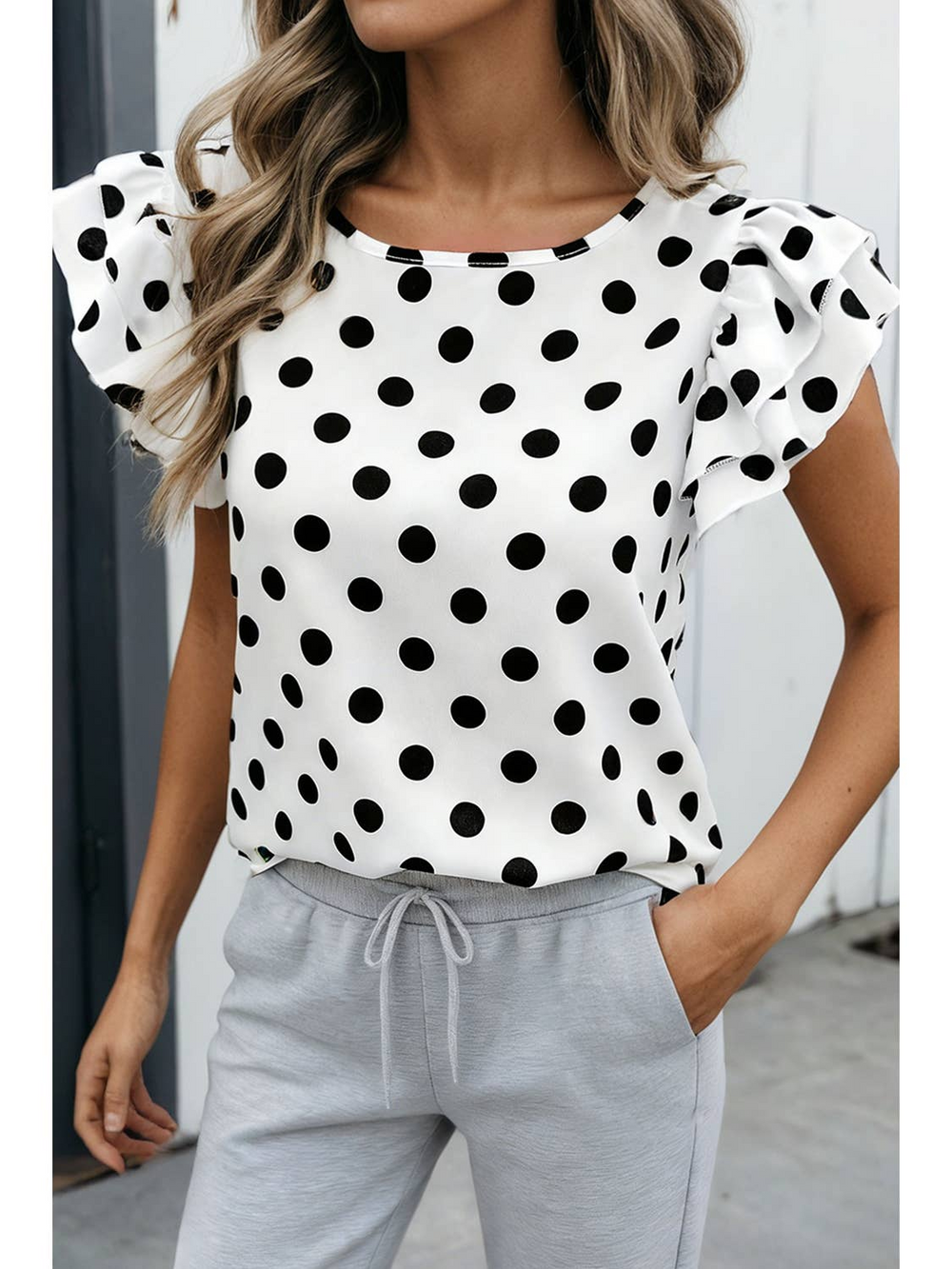 トップス room306 Random Dot Volume Tops Dottie Top - Grey Polka Dot Cami | Deadstock Viscose Jersey