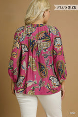 Curvy Boho Paisley Puff Sleeve Blouse