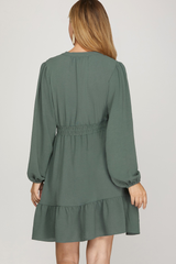 Long Sleeve Tiered Elastic Waist Dress