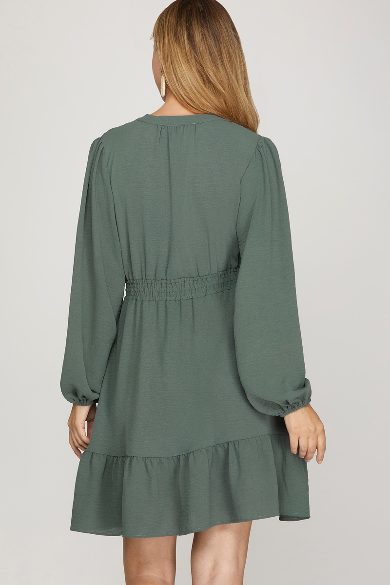 Long Sleeve Tiered Elastic Waist Dress