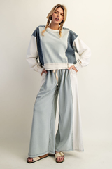 Sage Frayed Color Block Long Sleeve Top