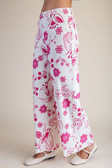 Pink Floral Wide Leg Pants