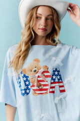 Oversized USA Bear with Lace Bows Tee