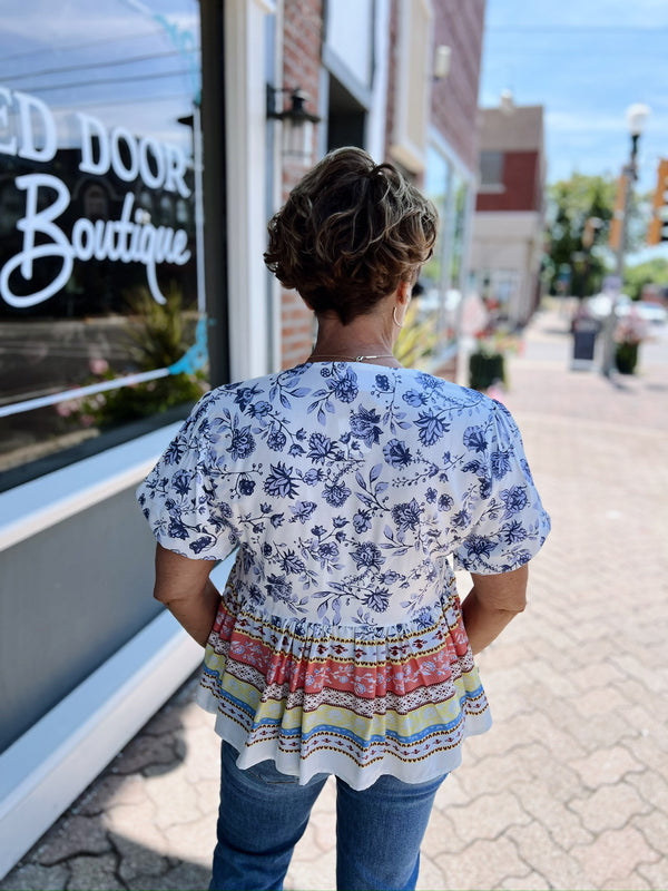 White Puff Sleeve Floral Babydoll Top