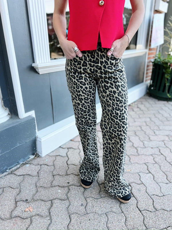 Nala Leopard Print Wide Leg Jeans