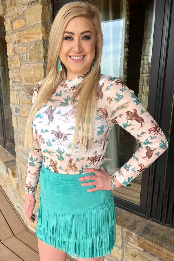 Curvy Western Print Sheer Top