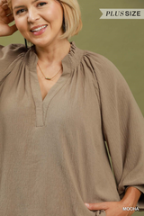 Curvy Smocked Collar Bubble Hem Top