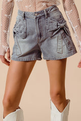 Bow Knot Pocket Denim Shorts