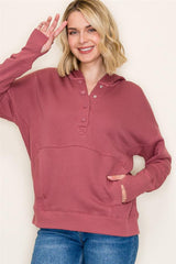 Marsala Half Snap Button Long Sleeve Kangaroo Pocket