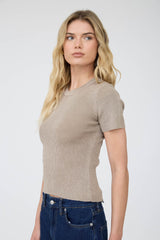 Washed Ribbed Knit Short Sleeve Top