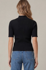 Black Short Sleeve Scallop Edge Knit Top