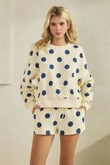 Navy and Cream Polka Dot Crewneck