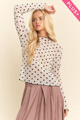 Curvy White Polka Dot Mesh Top