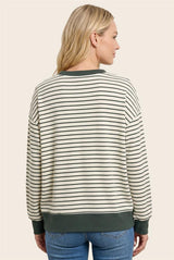 Olive and Ivory Striped Pocket Contrast Top