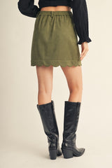 Olive Scallop Hem Faux Suede Skirt