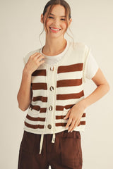 Stripe Sweater Vest With Gold Buttons