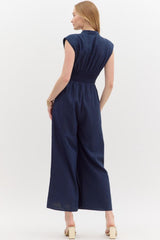 Navy Blue Romper with Zipper & Scrunch Waist