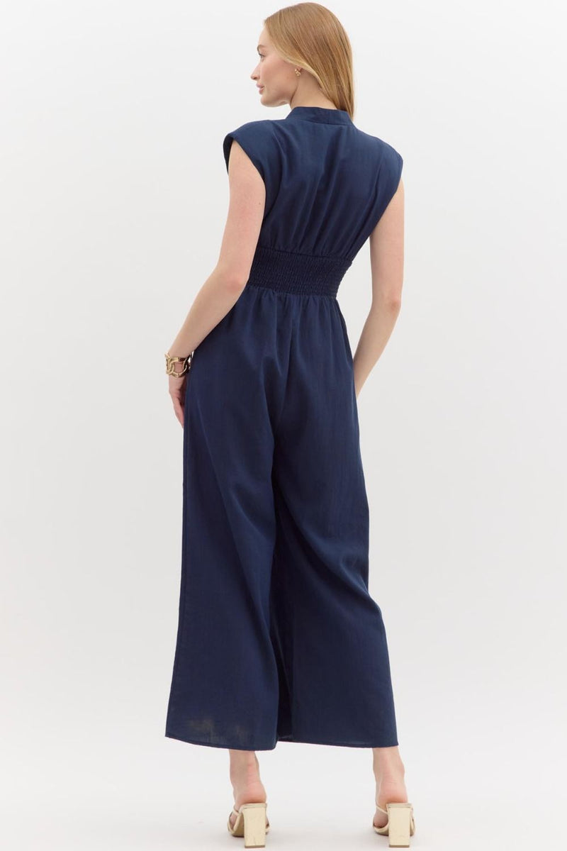 Navy Blue Romper with Zipper & Scrunch Waist