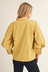 Mustard Balloon Sleeve Button Down Top