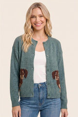 Dark Sage Dog Jacquard Button Down Sweater