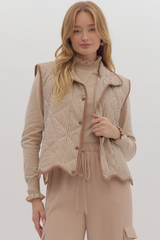 Cream & Brown Striped Vest with Scallop Hem