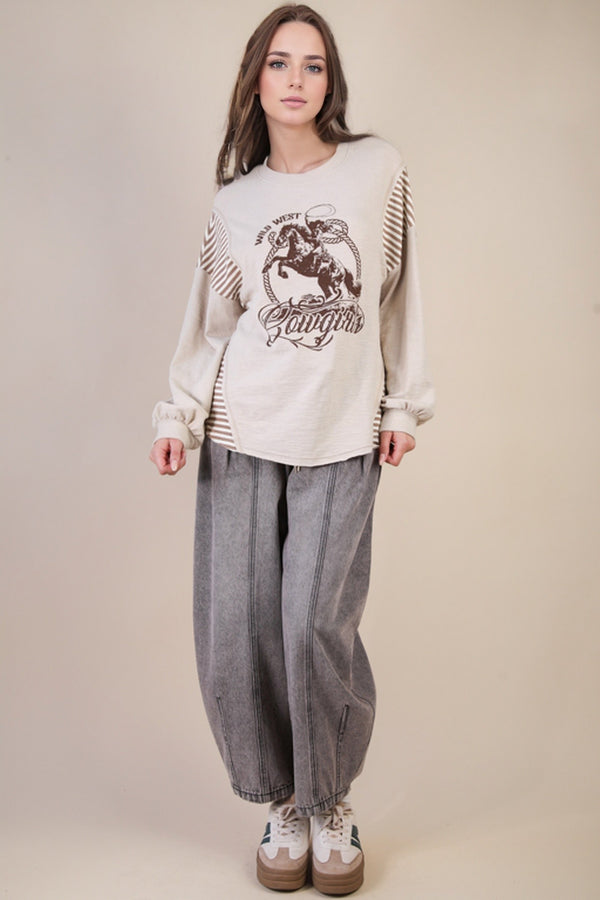 Taupe Wild West Cowgirl Raw Hem Top