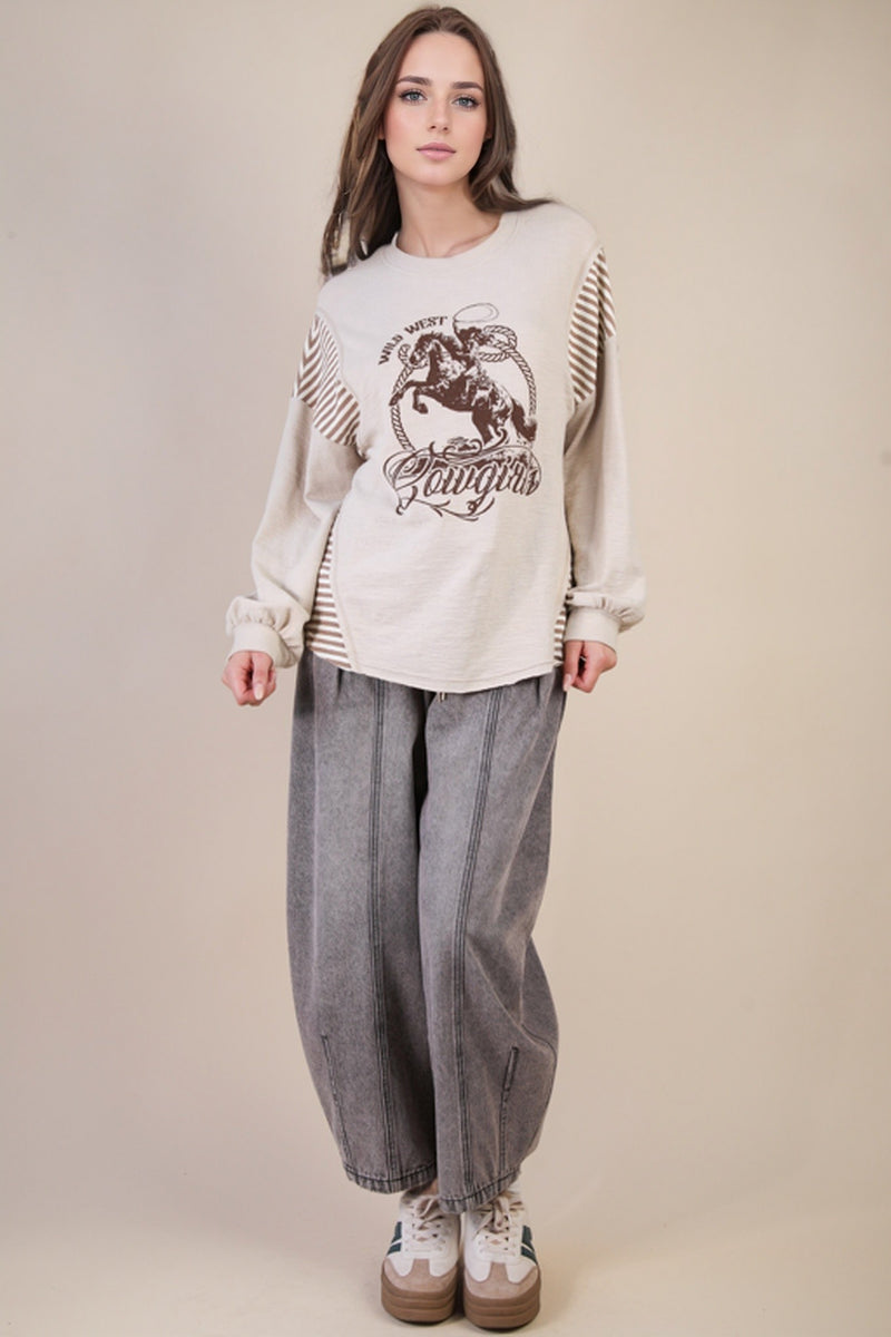 Taupe Wild West Cowgirl Raw Hem Top