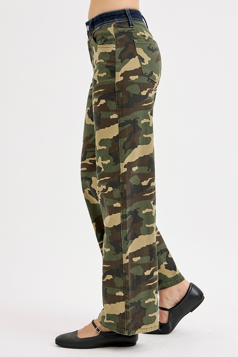 Emily's Camo Mid Rise Wide Straight Leg Jeans