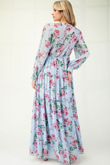 Blue Floral V-Neck Maxi Dress