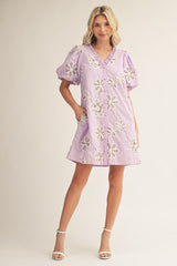 Lavender 3D Floral Applique Dress