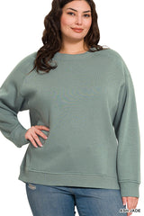Curvy Fleece Round Neck Ribbed Side Sweatshirt